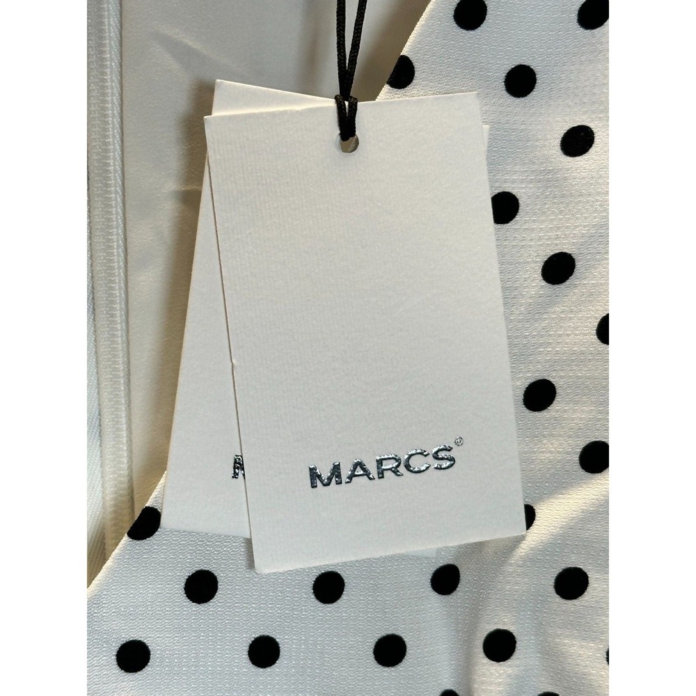 MARCS Polka Dot Dress Womens 10 White V-Neck Short Sleeve Midi Fit & Flare NEW - Picture 8 of 11